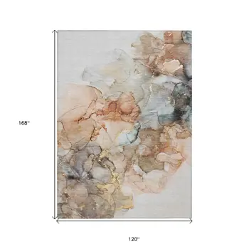 10' X 14' Beige Abstract Washable Non Skid Indoor Outdoor Area Rug