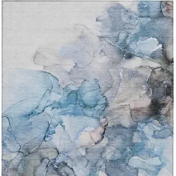 3' X 5' Blue and Gray Abstract Washable Non Skid Indoor Outdoor Area Rug