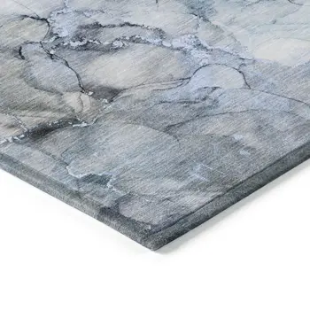 5' X 8' Blue and Gray Abstract Washable Non Skid Indoor Outdoor Area Rug