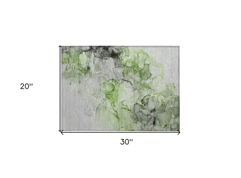 2' X 3' Green Abstract Washable Non Skid Indoor Outdoor Area Rug
