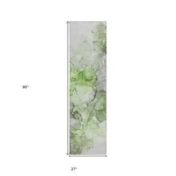 8' Runner Green Abstract Washable Non Skid Indoor Outdoor Runner Rug