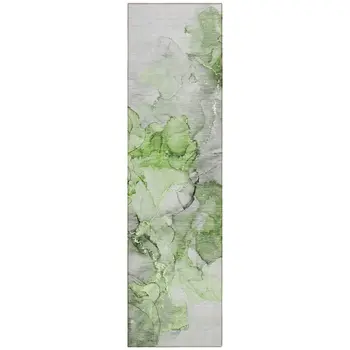 8' Runner Green Abstract Washable Non Skid Indoor Outdoor Runner Rug