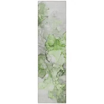 8' Runner Green Abstract Washable Non Skid Indoor Outdoor Runner Rug