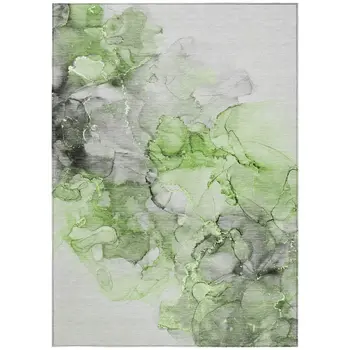 8' X 10' Green Abstract Washable Non Skid Indoor Outdoor Area Rug