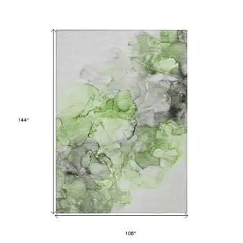 9' X 12' Green Abstract Washable Non Skid Indoor Outdoor Area Rug