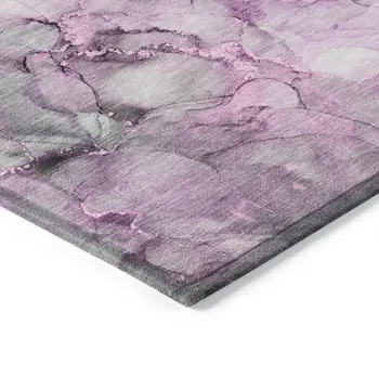 2' X 3' Gray and Purple Abstract Washable Non Skid Indoor Outdoor Area Rug