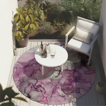 8' Round Gray and Purple Round Abstract Washable Non Skid Indoor Outdoor Area Rug