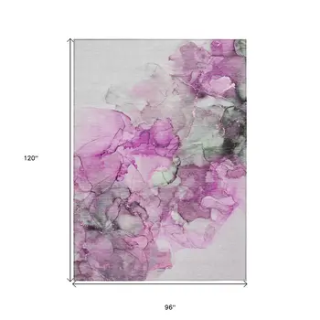 8' X 10' Gray and Purple Abstract Washable Non Skid Indoor Outdoor Area Rug