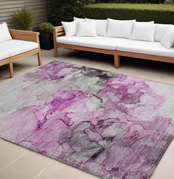 8' X 10' Gray and Purple Abstract Washable Non Skid Indoor Outdoor Area Rug
