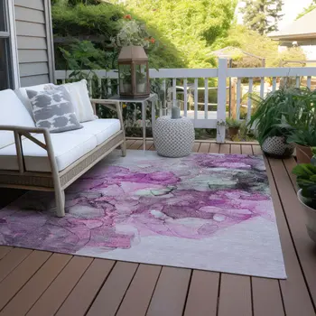 8' X 10' Gray and Purple Abstract Washable Non Skid Indoor Outdoor Area Rug