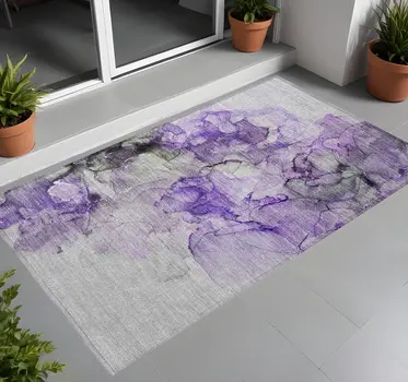 2' X 3' Purple Abstract Washable Non Skid Indoor Outdoor Area Rug