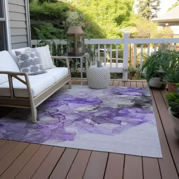 5' X 8' Purple Abstract Washable Non Skid Indoor Outdoor Area Rug