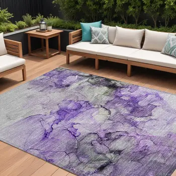 8' X 10' Purple Abstract Washable Non Skid Indoor Outdoor Area Rug