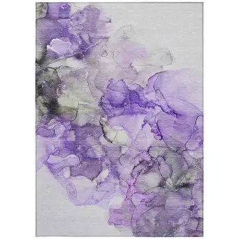 10' X 14' Purple Abstract Washable Non Skid Indoor Outdoor Area Rug