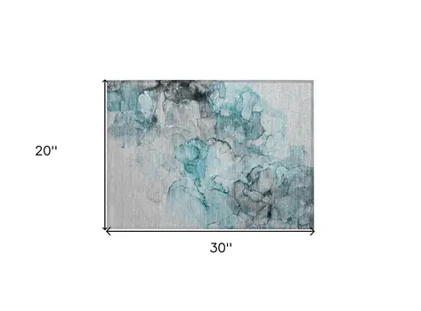 2' X 3' Teal Abstract Washable Non Skid Indoor Outdoor Area Rug