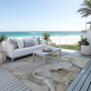 9' X 12' Beige and Brown Abstract Washable Indoor Outdoor Area Rug