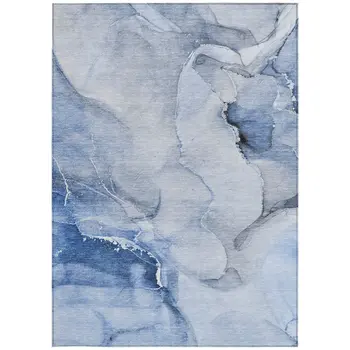 5' X 8' Blue and Gray Abstract Washable Non Skid Indoor Outdoor Area Rug