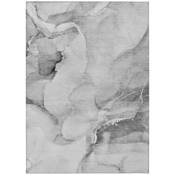 3' X 5' Gray and Ivory Abstract Washable Non Skid Indoor Outdoor Area Rug