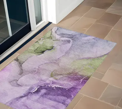 3' X 5' Purple Abstract Washable Non Skid Indoor Outdoor Area Rug