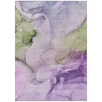 5' X 8' Purple and Green Abstract Washable Indoor Outdoor Area Rug