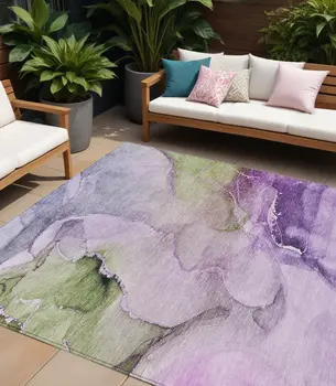 8' X 10' Purple Abstract Washable Non Skid Indoor Outdoor Area Rug