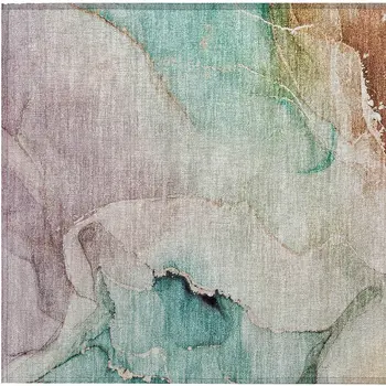 2' X 3' Teal Abstract Washable Non Skid Indoor Outdoor Area Rug