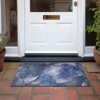 2' X 3' Blue Abstract Washable Non Skid Indoor Outdoor Area Rug