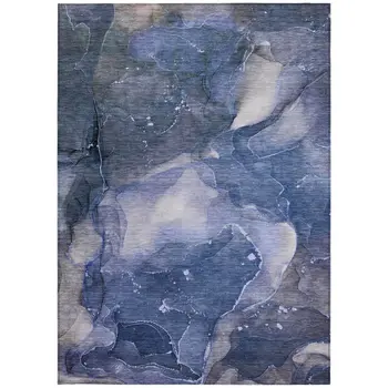 9' X 12' Blue Abstract Washable Non Skid Indoor Outdoor Area Rug