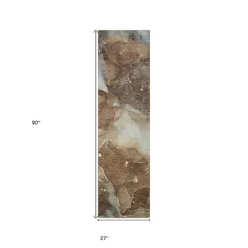 8' Runner Brown Abstract Washable Non Skid Indoor Outdoor Runner Rug