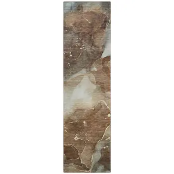 8' Runner Brown Abstract Washable Non Skid Indoor Outdoor Runner Rug