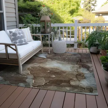 3' X 5' Brown Abstract Washable Non Skid Indoor Outdoor Area Rug