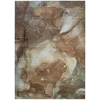3' X 5' Brown Abstract Washable Non Skid Indoor Outdoor Area Rug