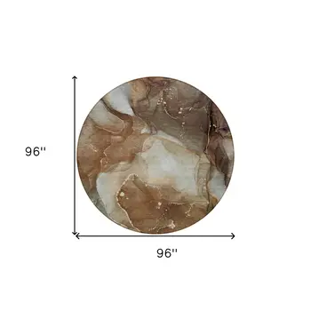 8' Round Brown Round Abstract Washable Non Skid Indoor Outdoor Area Rug