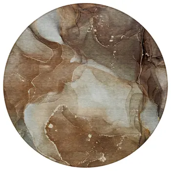 8' Round Brown Round Abstract Washable Non Skid Indoor Outdoor Area Rug