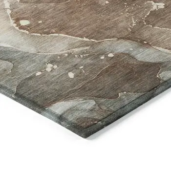 8' Round Brown Round Abstract Washable Non Skid Indoor Outdoor Area Rug