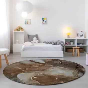 8' Round Brown Round Abstract Washable Non Skid Indoor Outdoor Area Rug