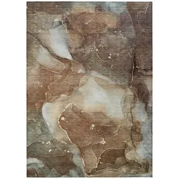 8' X 10' Brown Abstract Washable Non Skid Indoor Outdoor Area Rug