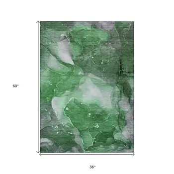 3' X 5' Emerald Abstract Washable Non Skid Indoor Outdoor Area Rug
