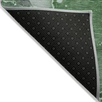 5' X 8' Emerald Abstract Washable Non Skid Indoor Outdoor Area Rug