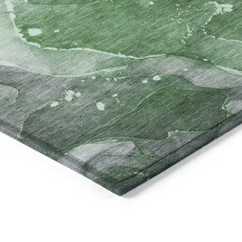 5' X 8' Emerald Abstract Washable Non Skid Indoor Outdoor Area Rug
