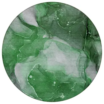 8' Round Emerald Round Abstract Washable Non Skid Indoor Outdoor Area Rug