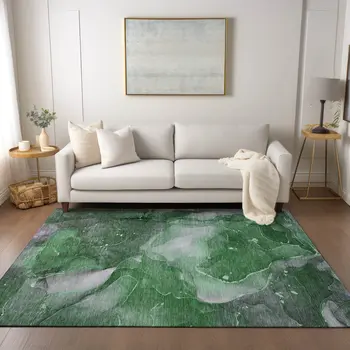 10' X 14' Emerald Abstract Washable Non Skid Indoor Outdoor Area Rug