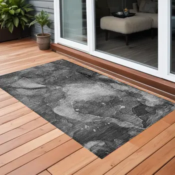 2' X 3' Gray Abstract Washable Non Skid Indoor Outdoor Area Rug