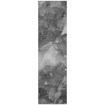 8' Runner Gray Abstract Washable Non Skid Indoor Outdoor Runner Rug