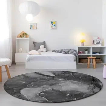 8' Round Gray Round Abstract Washable Non Skid Indoor Outdoor Area Rug