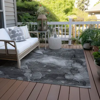 10' X 14' Gray Abstract Washable Non Skid Indoor Outdoor Area Rug