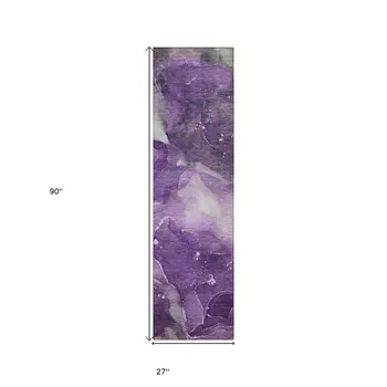 8' Runner Purple Abstract Washable Non Skid Indoor Outdoor Runner Rug