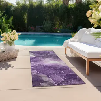 8' Runner Purple Abstract Washable Non Skid Indoor Outdoor Runner Rug