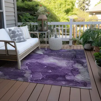 10' X 14' Purple Abstract Washable Non Skid Indoor Outdoor Area Rug