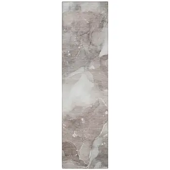 8' Runner Taupe Abstract Washable Non Skid Indoor Outdoor Runner Rug